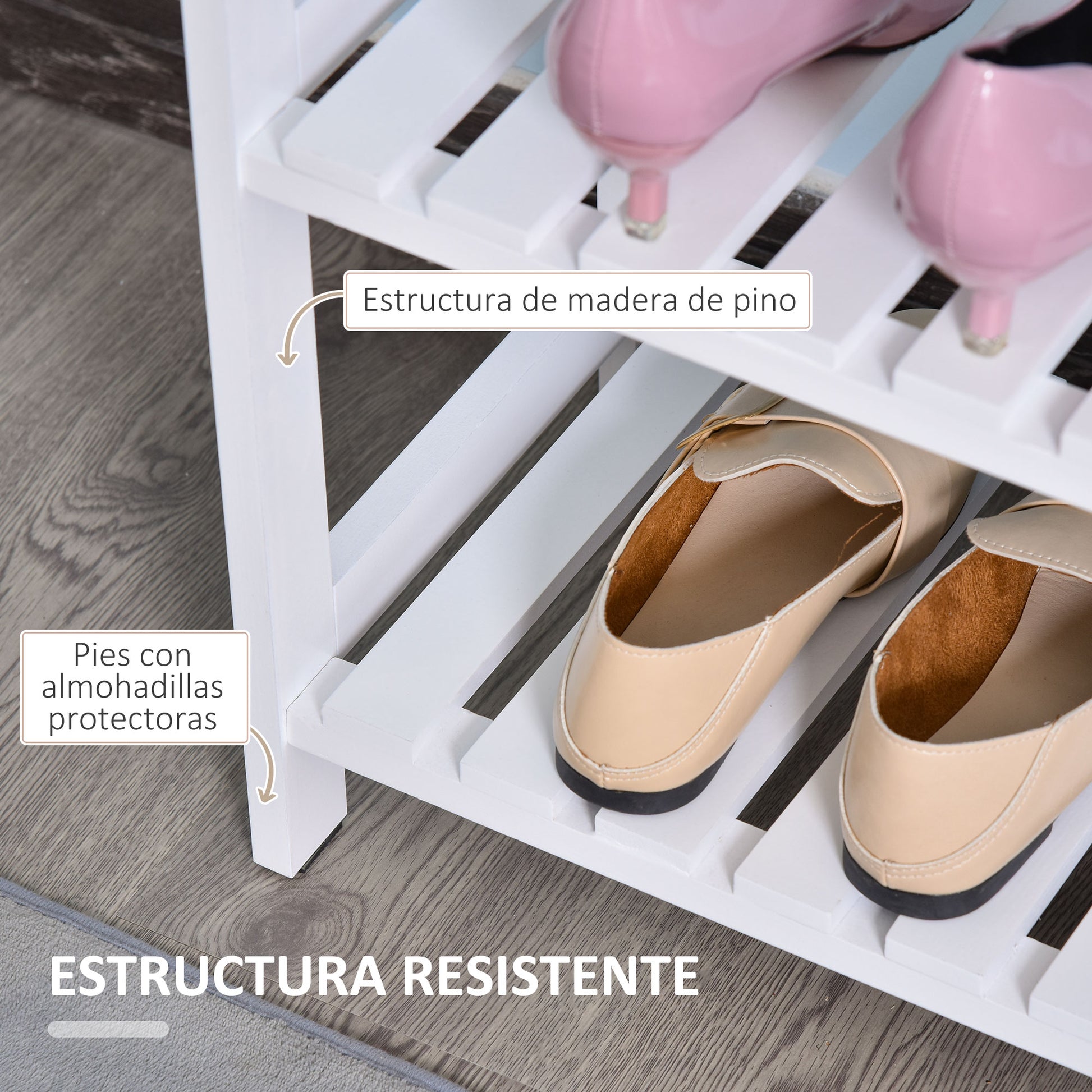 Wooden Shoe Rack 3-Tier Shoe Shelf for 9 Pairs of Shoes for Entryway Hallway 70x26x57.5 cm White
