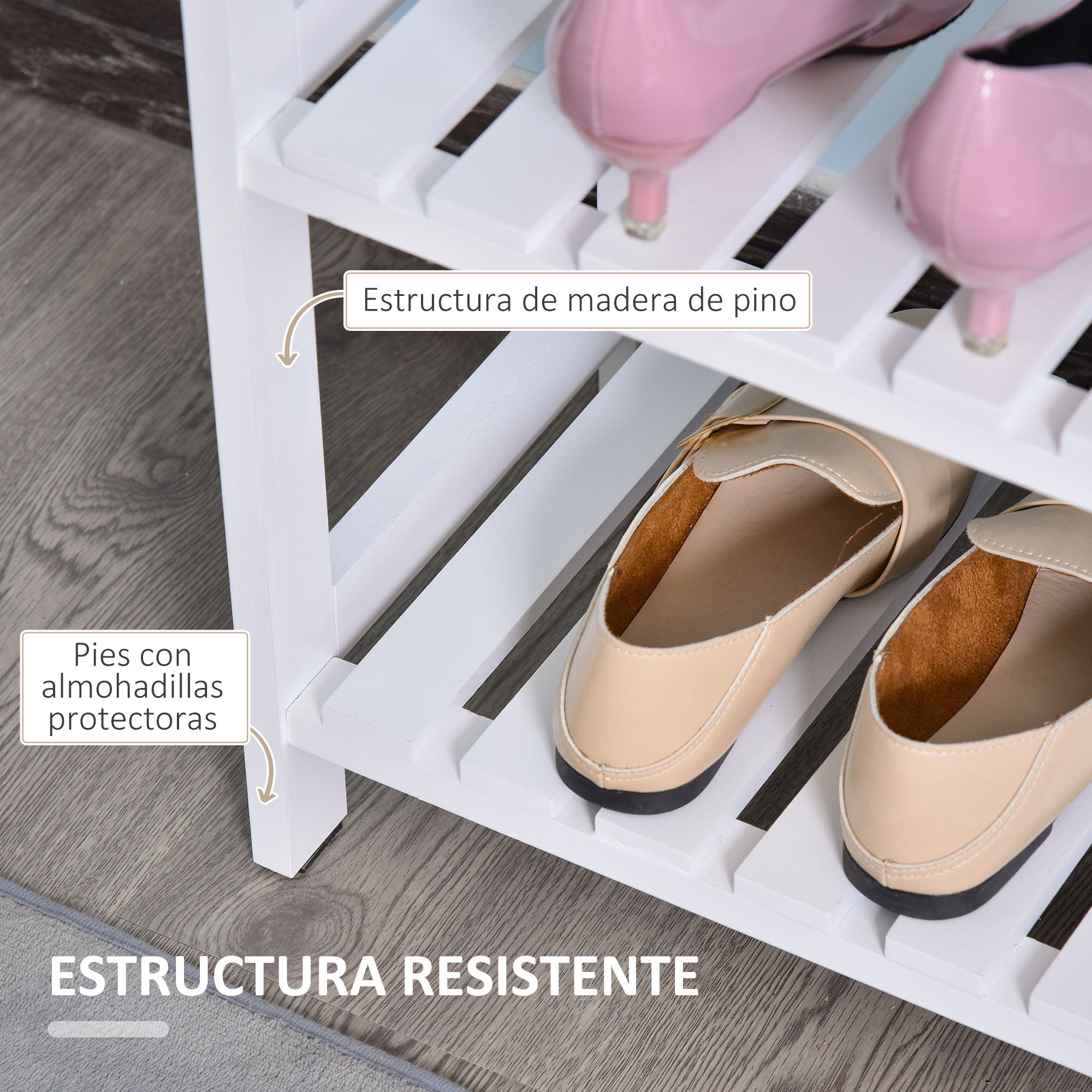 Wooden Shoe Rack 3-Tier Shoe Shelf for 9 Pairs of Shoes for Entryway Hallway 70x26x57.5 cm White