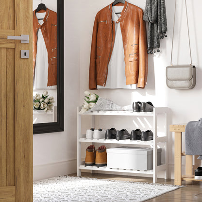 Wooden Shoe Rack 3-Tier Shoe Shelf for 9 Pairs of Shoes for Entryway Hallway 70x26x57.5 cm White