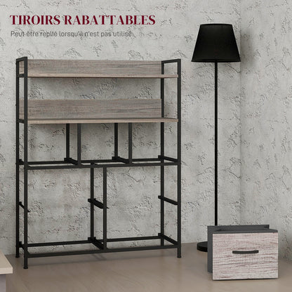 Bedroom Chest of Drawers Storage Cabinet with 7 Foldable and Removable Fabric Drawers, Open Shelves, and Steel Frame, Dresser for Living Room, Bedroom, Entryway, Gray