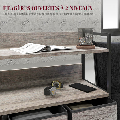 Bedroom Chest of Drawers Storage Cabinet with 7 Foldable and Removable Fabric Drawers, Open Shelves, and Steel Frame, Dresser for Living Room, Bedroom, Entryway, Gray