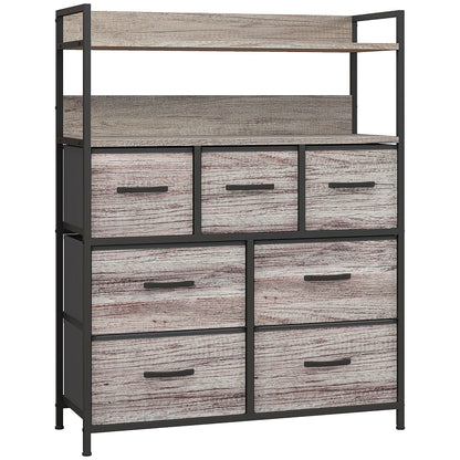 Bedroom Chest of Drawers Storage Cabinet with 7 Foldable and Removable Fabric Drawers, Open Shelves, and Steel Frame, Dresser for Living Room, Bedroom, Entryway, Gray