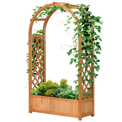 Arched Planter with Trellis Arch Planter with Climbing Plant Support Planter with Lattice Planting Flower Decoration in Garden Terrace Balcony 83x36x152 cm Natural