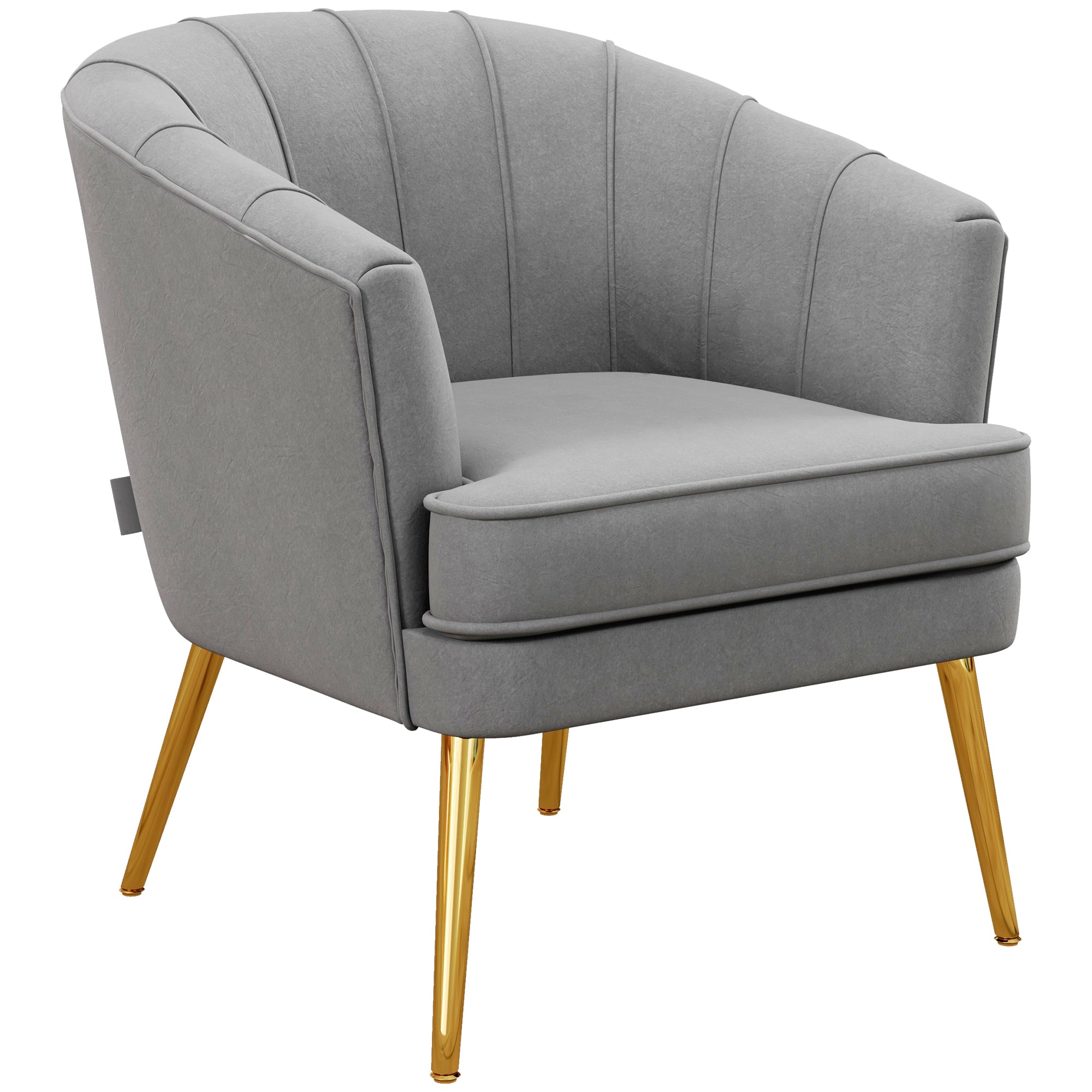 Bedroom Armchair, Velvet Armchair with Golden Legs, Living Room and Lounge Armchair in Polyester and Steel, 71x72x75cm, Gray