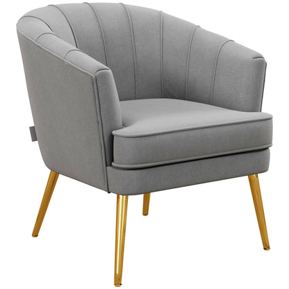 Bedroom Armchair, Velvet Armchair with Golden Legs, Living Room and Lounge Armchair in Polyester and Steel, 71x72x75cm, Gray