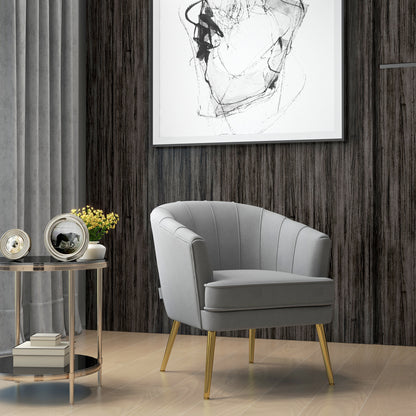 Bedroom Armchair, Velvet Armchair with Golden Legs, Living Room and Lounge Armchair in Polyester and Steel, 71x72x75cm, Gray