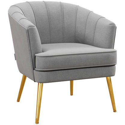 Bedroom Armchair, Velvet Armchair with Golden Legs, Living Room and Lounge Armchair in Polyester and Steel, 71x72x75cm, Gray