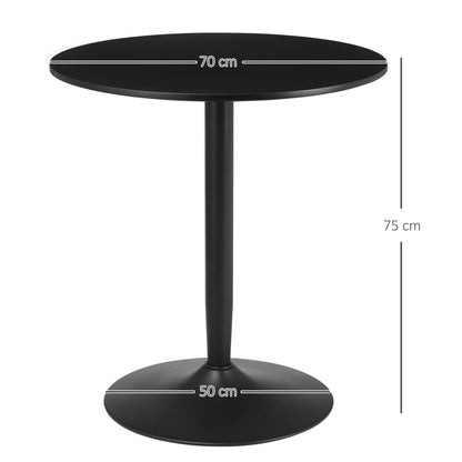 Dining Table, Round Kitchen Table, Modern Dining Table for 2 People, Bar Table Column Table with Steel Leg, Non-Slip Footrest, Coffee Table for Living Room, Ø70 x 75 cm, Black