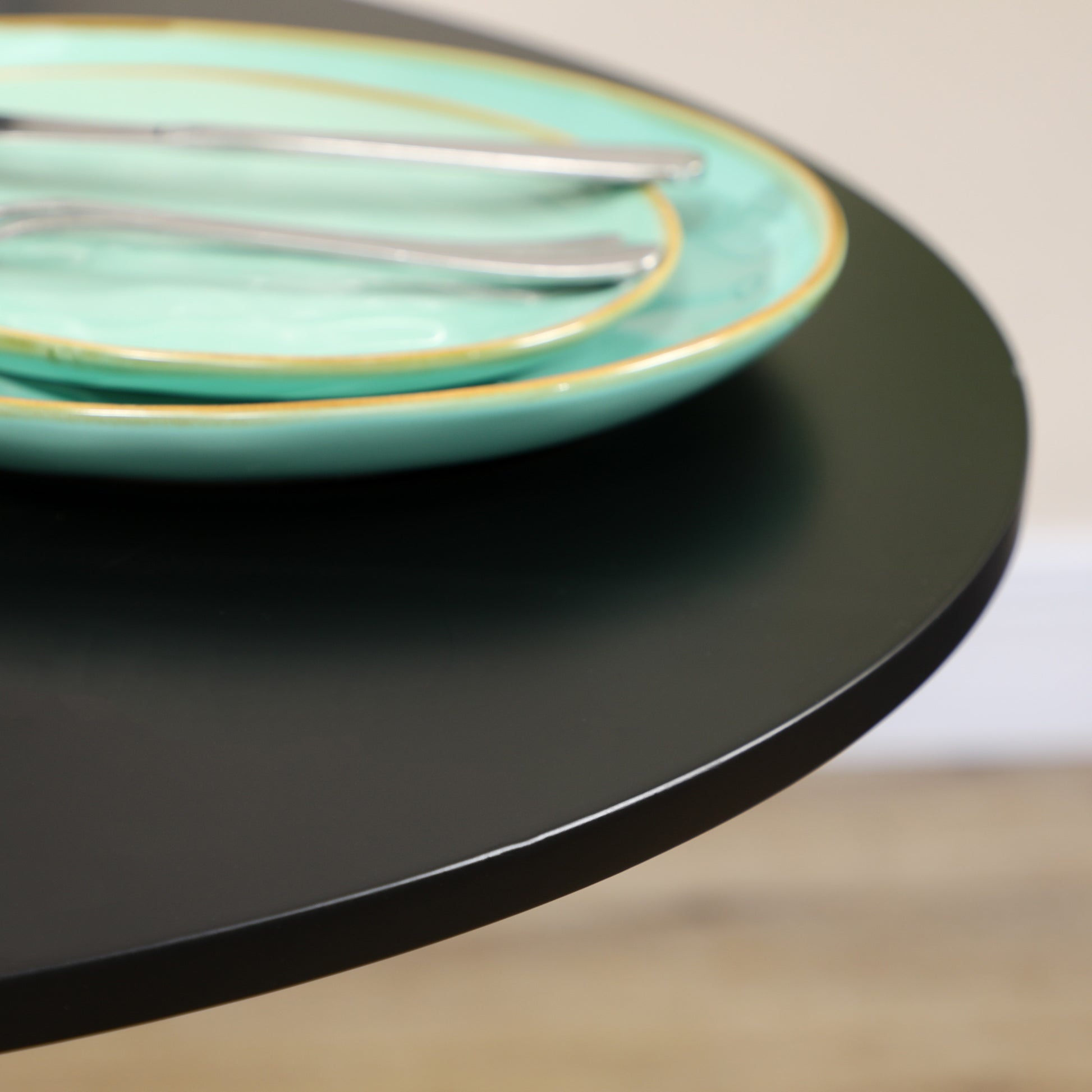 Dining Table, Round Kitchen Table, Modern Dining Table for 2 People, Bar Table Column Table with Steel Leg, Non-Slip Footrest, Coffee Table for Living Room, Ø70 x 75 cm, Black