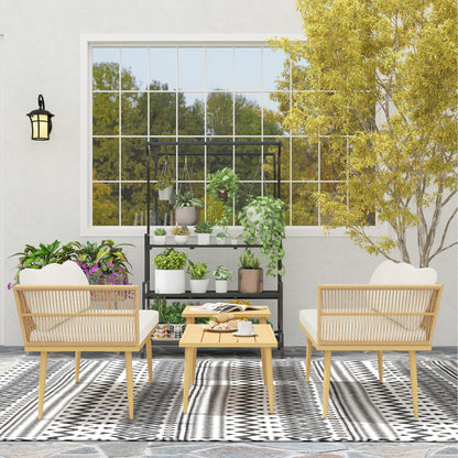 4-Piece Rattan Garden Furniture Set, Outdoor Lounge with 2 Two-Seater Sofas, 2 Coffee Tables and Washable Cushions, Steel Frame, UV-Resistant, Natural and Cream