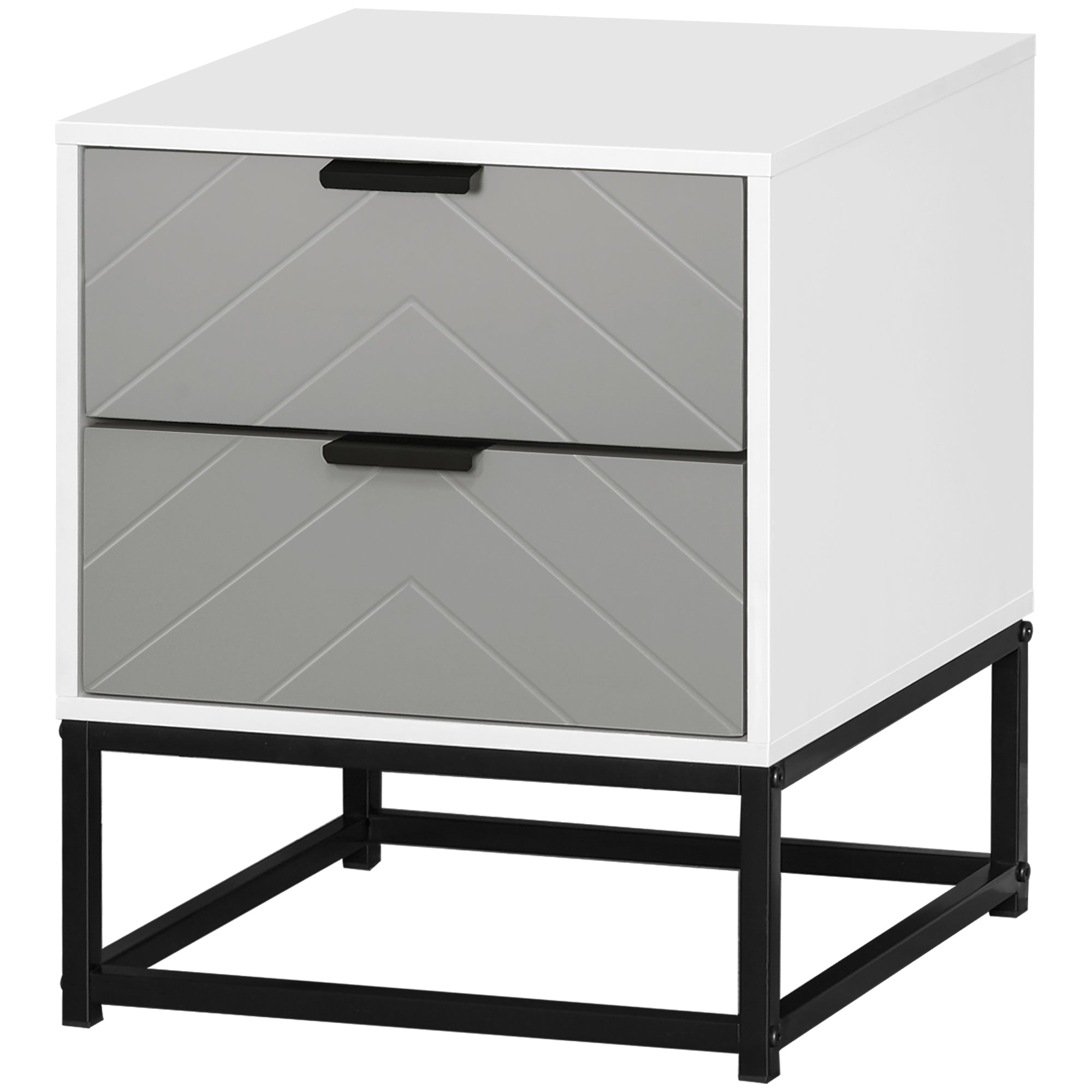 Bedside Table Side Table with 2 Drawers and Metal Elevated Base for Bedroom Living Room Modern and Minimalist Style 39.5x40x48 cm White and Gray