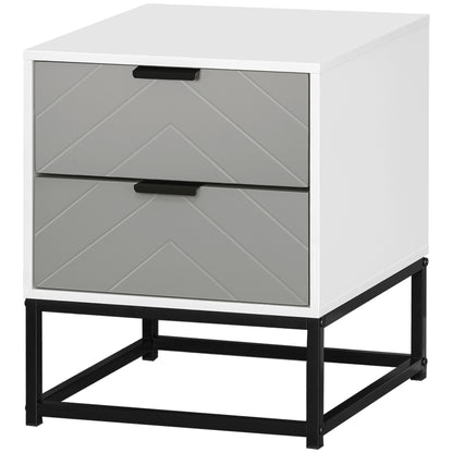 Bedside Table Side Table with 2 Drawers and Metal Elevated Base for Bedroom Living Room Modern and Minimalist Style 39.5x40x48 cm White and Gray