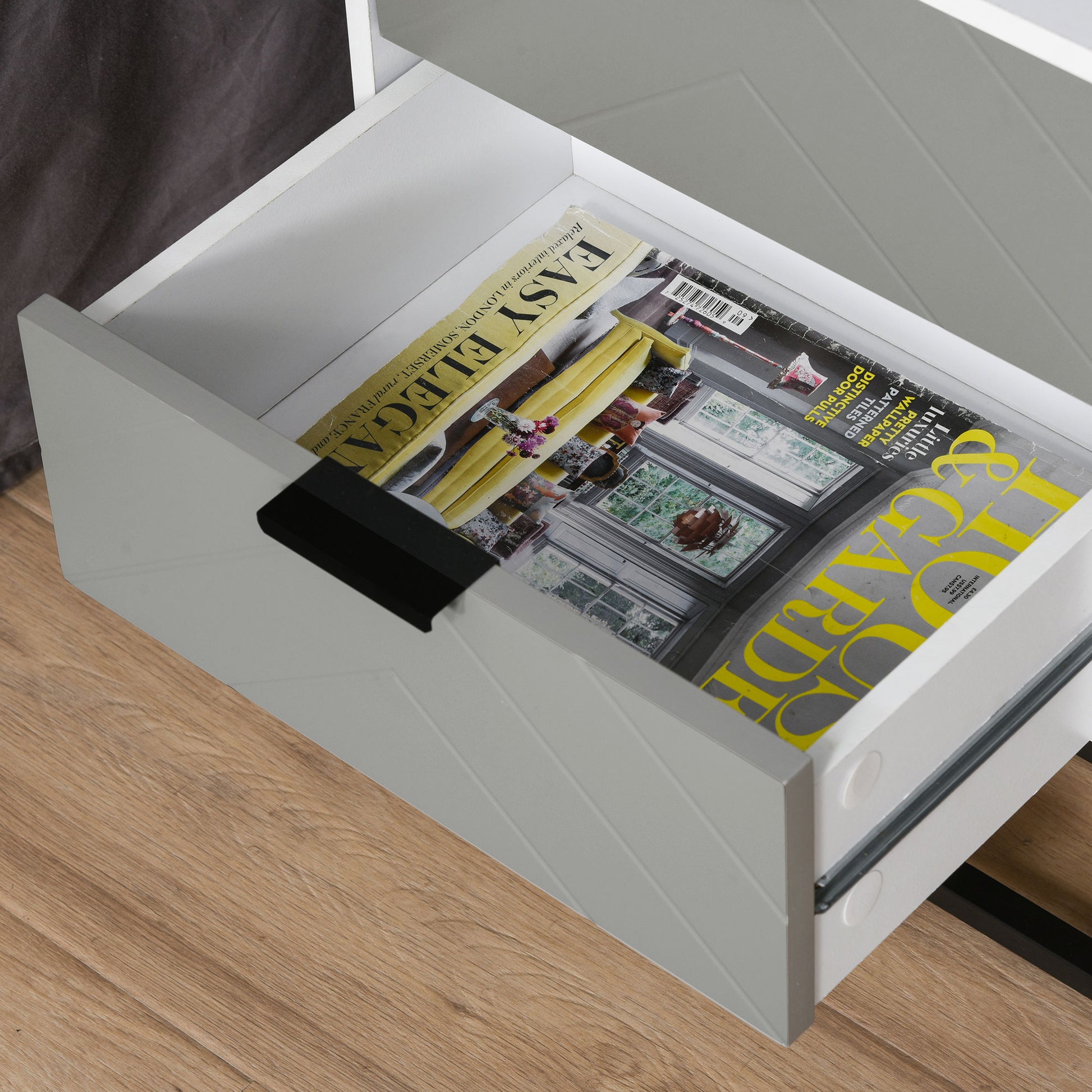 Bedside Table Side Table with 2 Drawers and Metal Elevated Base for Bedroom Living Room Modern and Minimalist Style 39.5x40x48 cm White and Gray