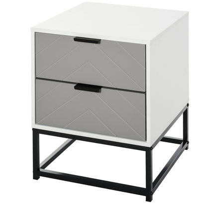 Bedside Table Side Table with 2 Drawers and Metal Elevated Base for Bedroom Living Room Modern and Minimalist Style 39.5x40x48 cm White and Gray