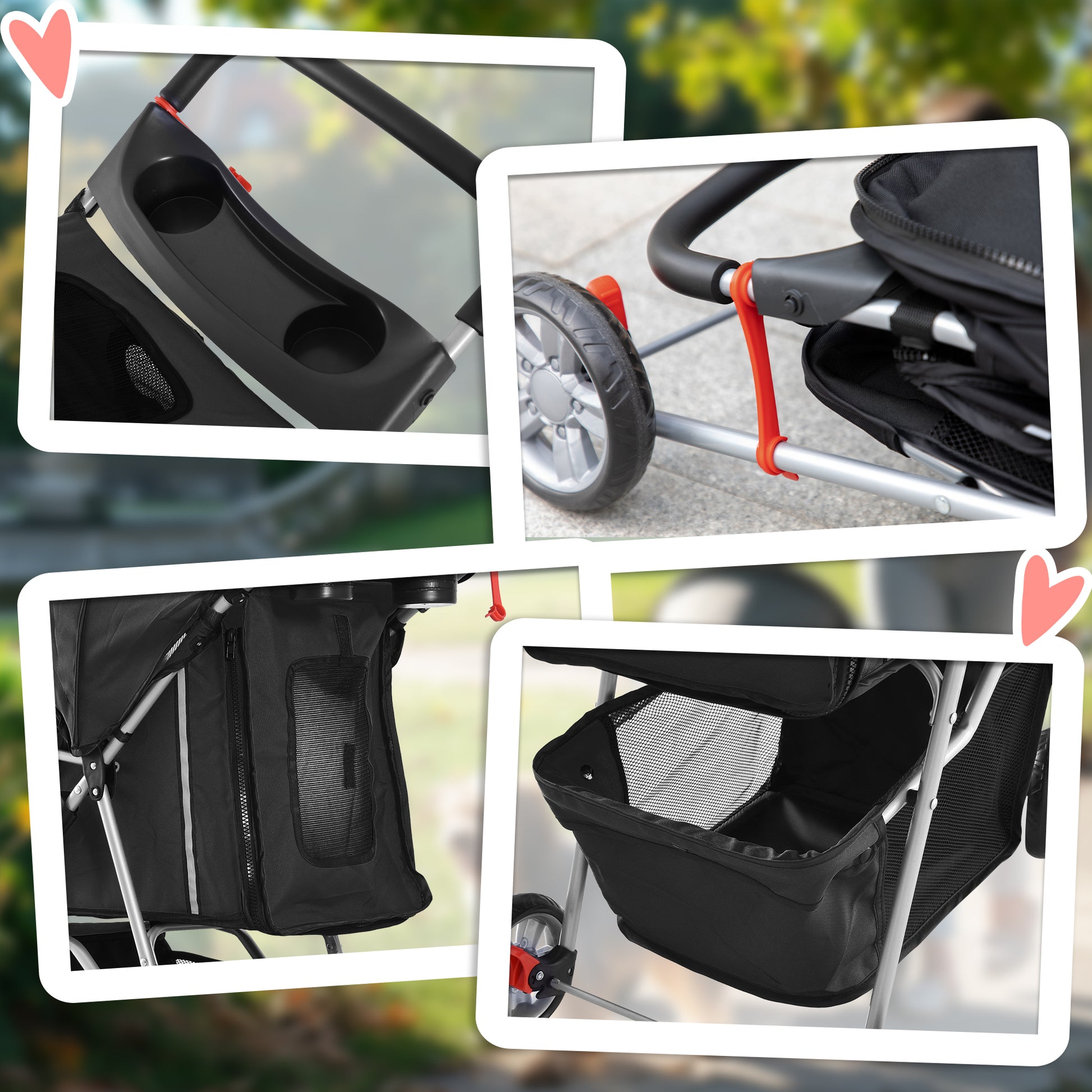 Foldable Dog Stroller Pet Stroller for Small Dogs with Storage Basket Mesh Windows and 2 Universal Wheels Load 15 kg 75x45x97 cm Black