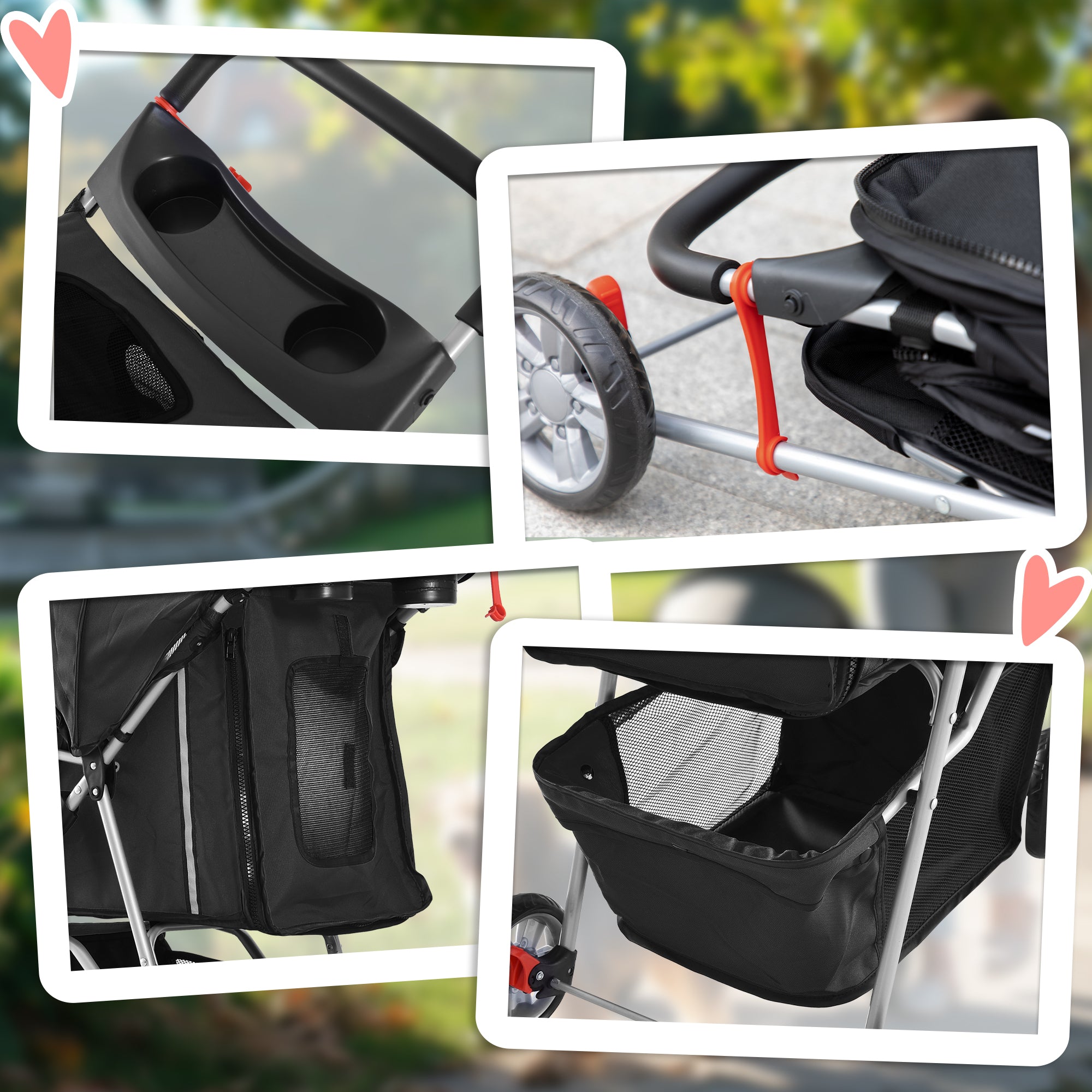 Foldable Dog Stroller Pet Stroller for Small Dogs with Storage Basket Mesh Windows and 2 Universal Wheels Load 15 kg 75x45x97 cm Black