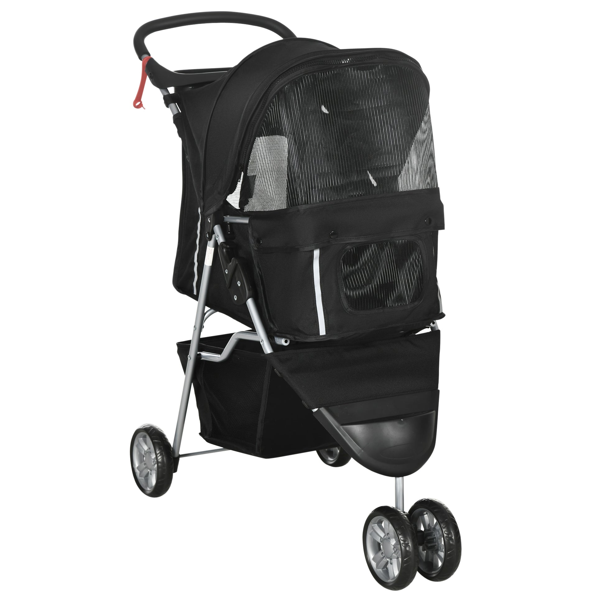 Foldable Dog Stroller Pet Stroller for Small Dogs with Storage Basket Mesh Windows and 2 Universal Wheels Load 15 kg 75x45x97 cm Black