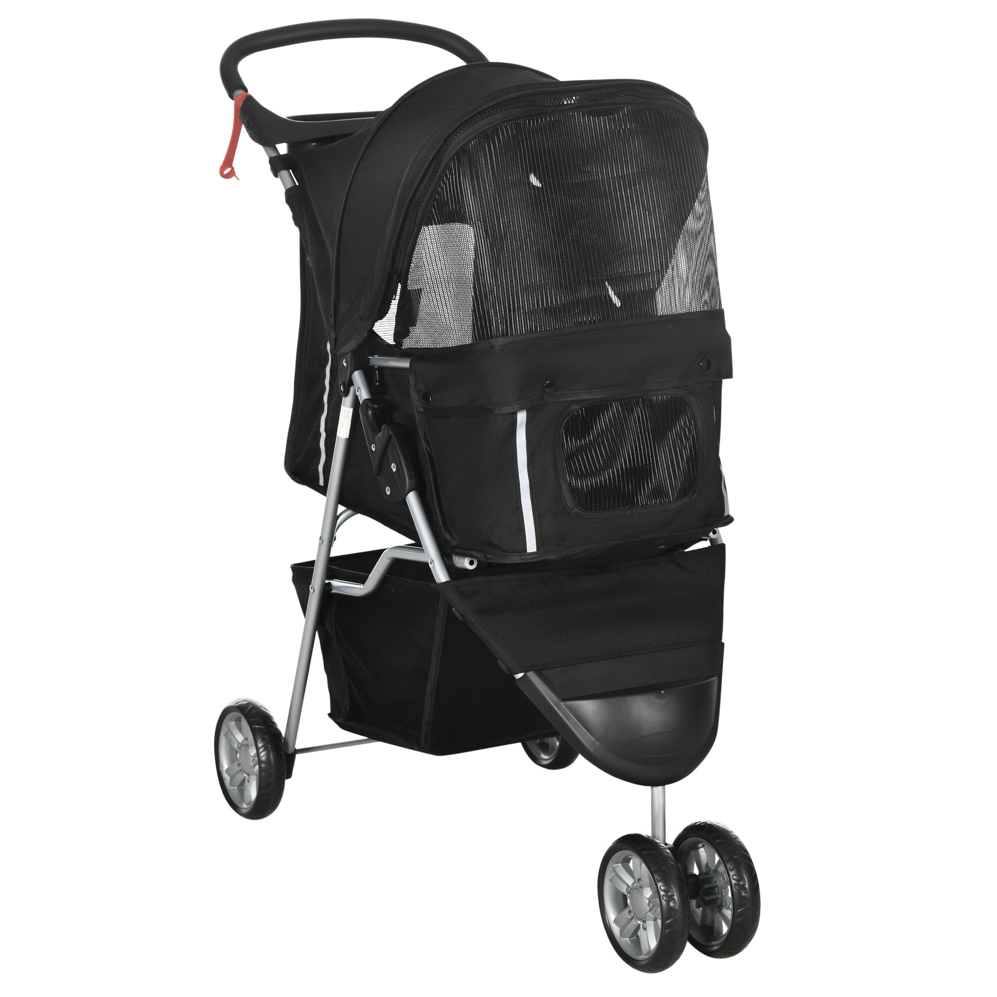 Foldable Dog Stroller Pet Stroller for Small Dogs with Storage Basket Mesh Windows and 2 Universal Wheels Load 15 kg 75x45x97 cm Black