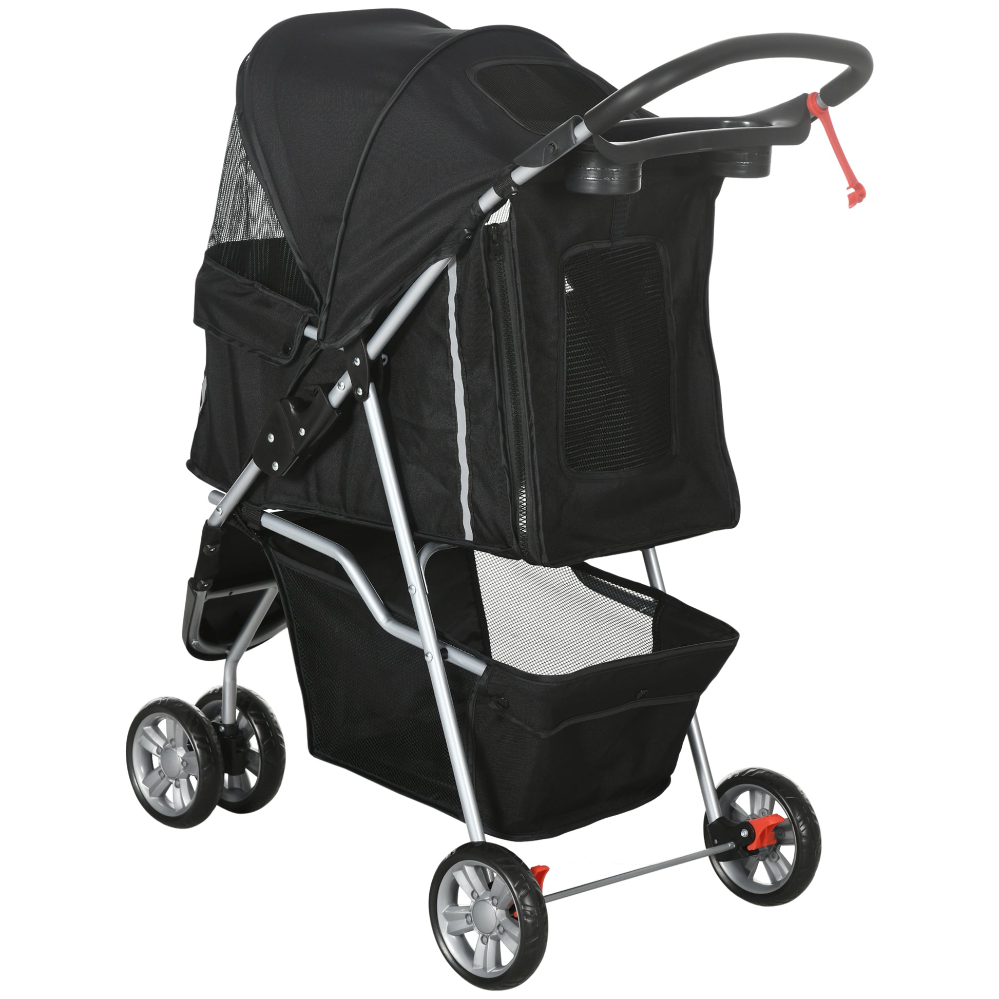 Foldable Dog Stroller Pet Stroller for Small Dogs with Storage Basket Mesh Windows and 2 Universal Wheels Load 15 kg 75x45x97 cm Black