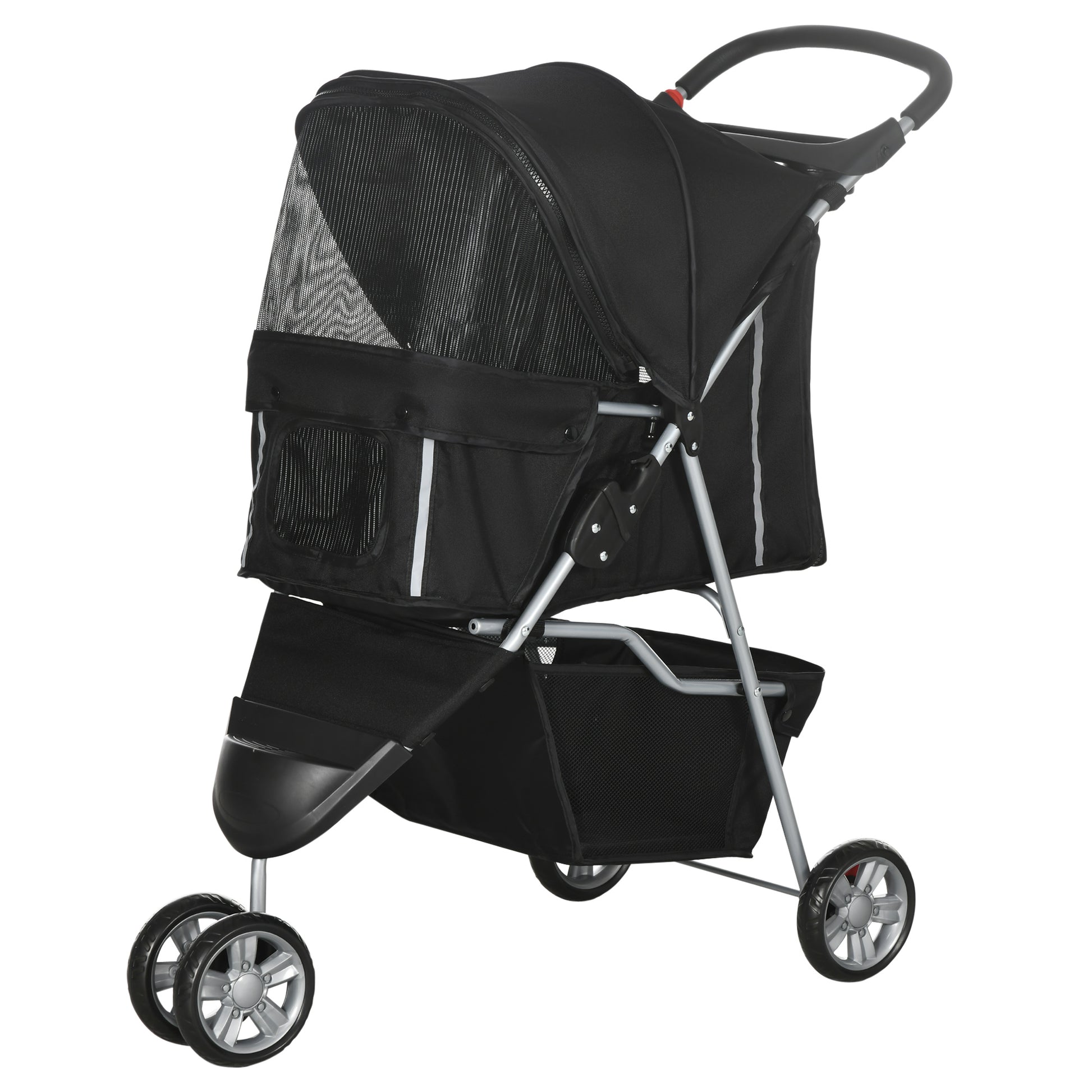 Foldable Dog Stroller Pet Stroller for Small Dogs with Storage Basket Mesh Windows and 2 Universal Wheels Load 15 kg 75x45x97 cm Black