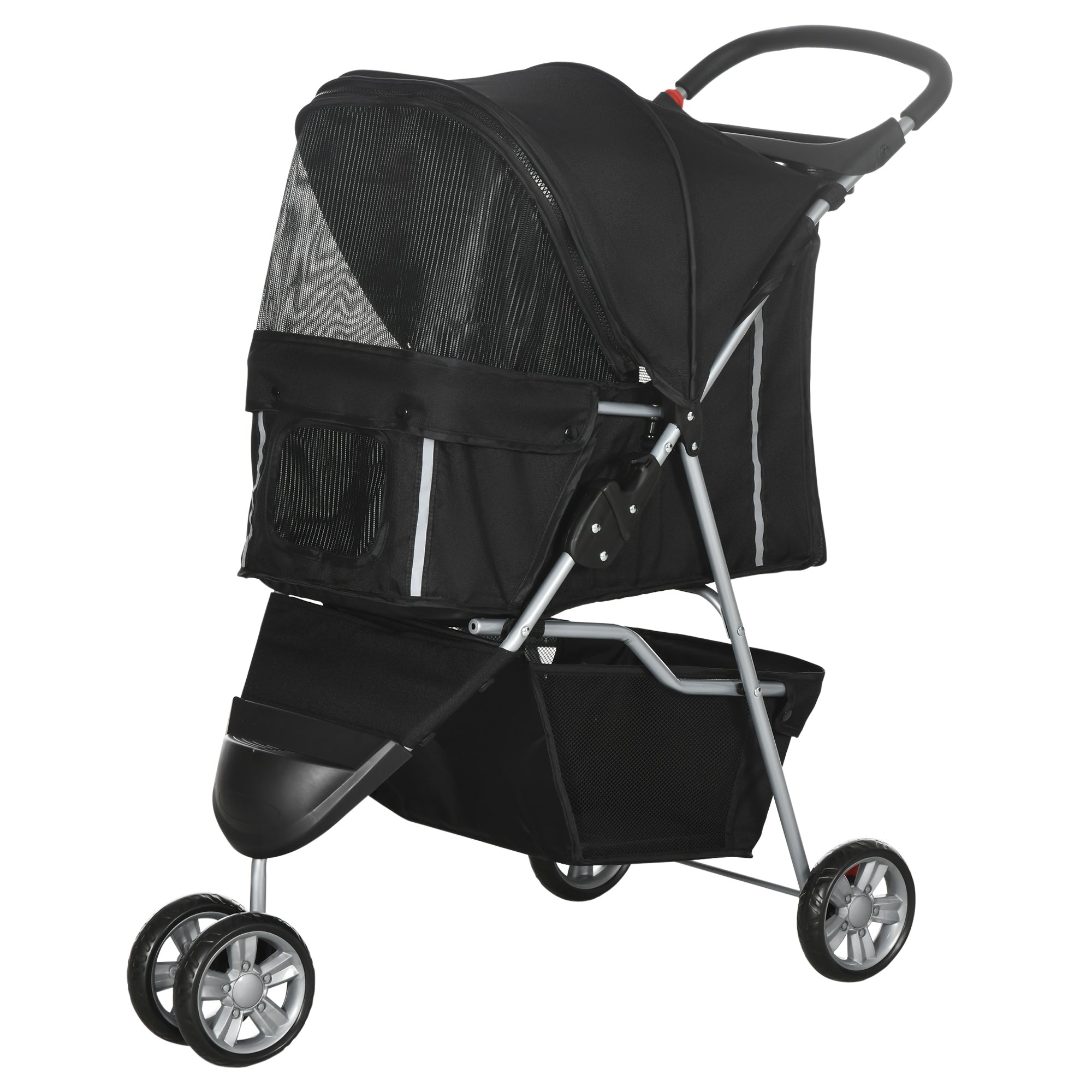 Foldable Dog Stroller Pet Stroller for Small Dogs with Storage Basket Mesh Windows and 2 Universal Wheels Load 15 kg 75x45x97 cm Black