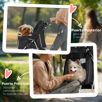 Foldable Dog Stroller Pet Stroller for Small Dogs with Storage Basket Mesh Windows and 2 Universal Wheels Load 15 kg 75x45x97 cm Black