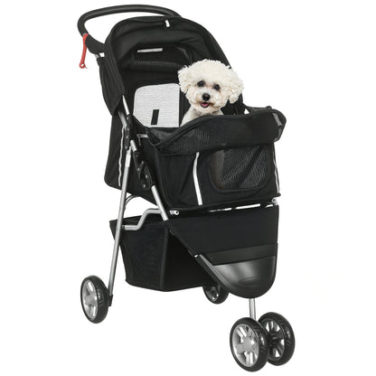 Foldable Dog Stroller Pet Stroller for Small Dogs with Storage Basket Mesh Windows and 2 Universal Wheels Load 15 kg 75x45x97 cm Black