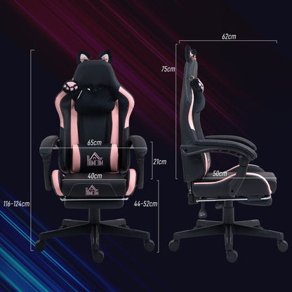 Gaming Chair with Cat Ear Design Reclining Gamer Chair with Adjustable Height Retractable Footrest Lumbar Support and Detachable Headrest Chair for Office Study Black