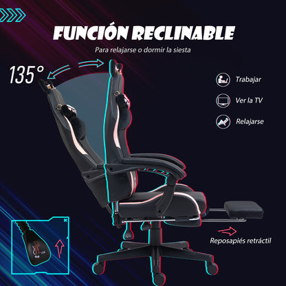 Gaming Chair with Cat Ear Design Reclining Gamer Chair with Adjustable Height Retractable Footrest Lumbar Support and Detachable Headrest Chair for Office Study Black