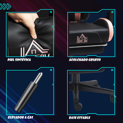 Gaming Chair with Cat Ear Design Reclining Gamer Chair with Adjustable Height Retractable Footrest Lumbar Support and Detachable Headrest Chair for Office Study Black