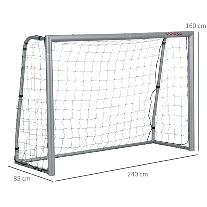 SPORTNOW Soccer Goal with PE Net Fabric, Soccer Goal for Kids and Adults, 240 x 85 x 160 cm, Steel, PE, for Garden, Soccer Training, Gray