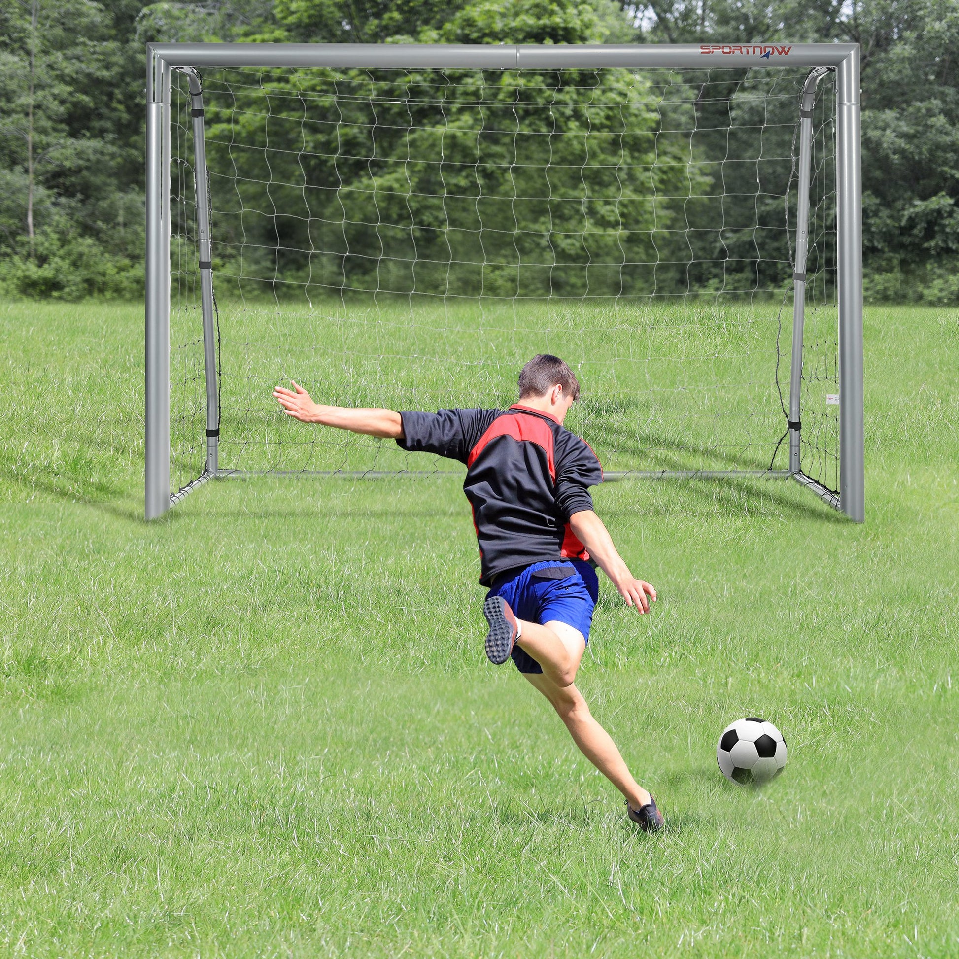 SPORTNOW Soccer Goal with PE Net Fabric, Soccer Goal for Kids and Adults, 240 x 85 x 160 cm, Steel, PE, for Garden, Soccer Training, Gray