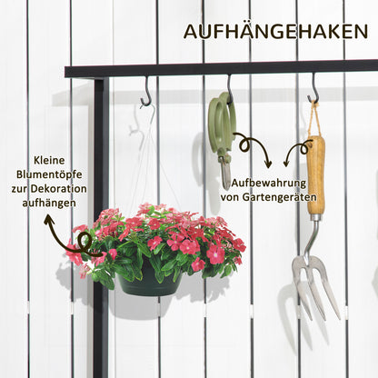 3-Tier Plant Stand Flower Ladder made of Metal and Solid Wood Plant Shelf with Mounting Hooks for the Garden Black+Natural