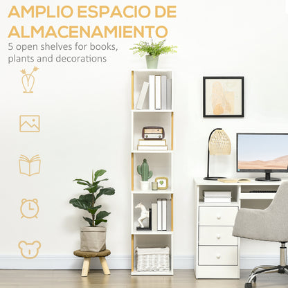 S-Shaped Bookcase Bookshelf with 5 Open Shelves for Living Room Office Study Anti-Tip 100kg Load 33x28x161 cm White