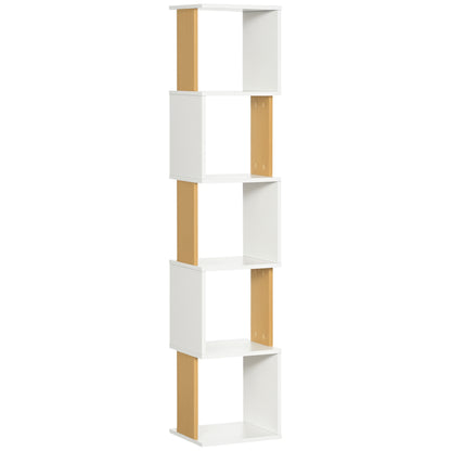 S-Shaped Bookcase Bookshelf with 5 Open Shelves for Living Room Office Study Anti-Tip 100kg Load 33x28x161 cm White