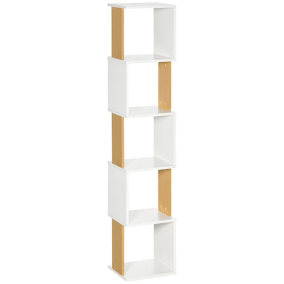 S-Shaped Bookcase Bookshelf with 5 Open Shelves for Living Room Office Study Anti-Tip 100kg Load 33x28x161 cm White