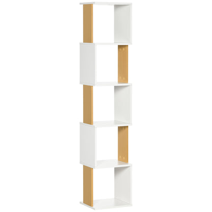S-Shaped Bookcase Bookshelf with 5 Open Shelves for Living Room Office Study Anti-Tip 100kg Load 33x28x161 cm White