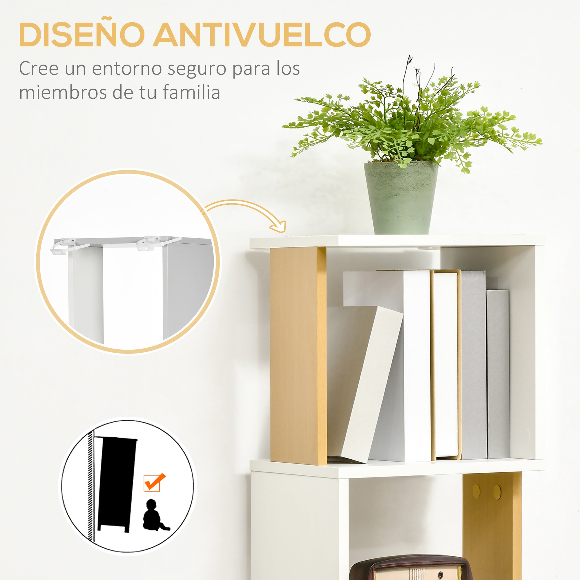 S-Shaped Bookcase Bookshelf with 5 Open Shelves for Living Room Office Study Anti-Tip 100kg Load 33x28x161 cm White