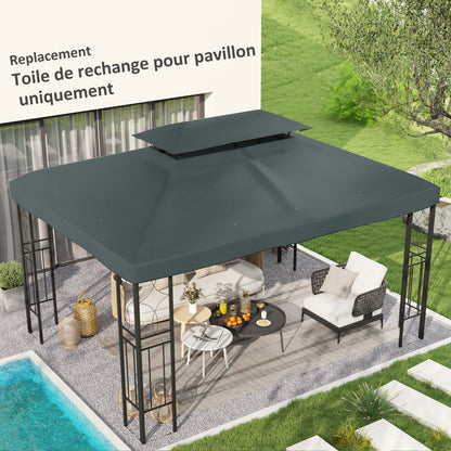 Replacement Roof for Metal Pavilion 3x4m Water-Resistant Pavilion Roof with Double Roof, Replacement Cover for Garden Pavilion Party Tent Gazebo Polyester Charcoal Gray