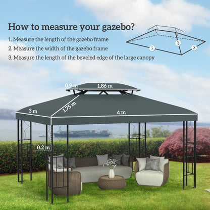 Replacement Roof for Metal Pavilion 3x4m Water-Resistant Pavilion Roof with Double Roof, Replacement Cover for Garden Pavilion Party Tent Gazebo Polyester Charcoal Gray