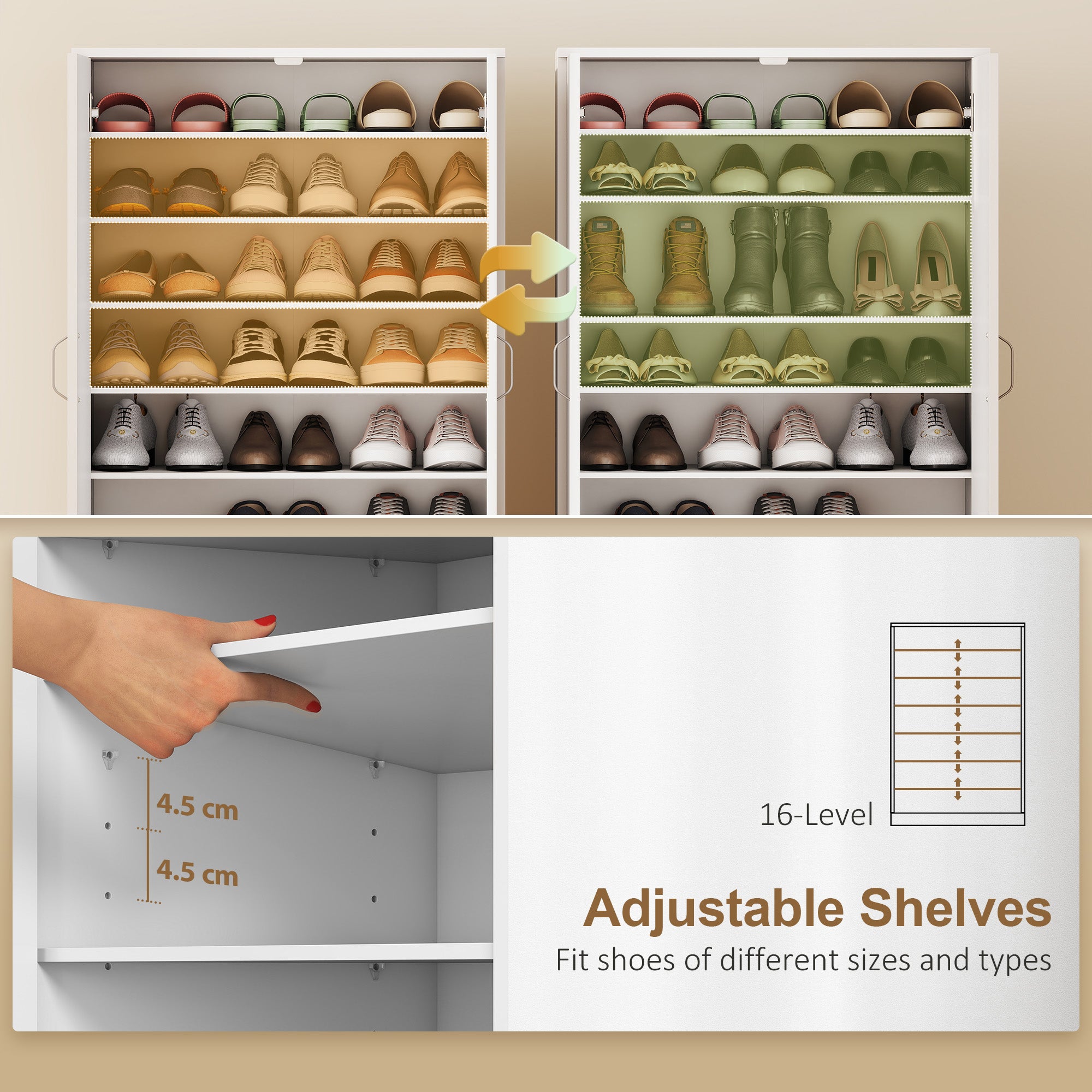 2-Door Shoe Cabinet with 6 Adjustable Shelves, Soft-Close, Stores up to 21 Pairs – Natural Wood Finish (27.6 x 13.8 x 42.5 in)
