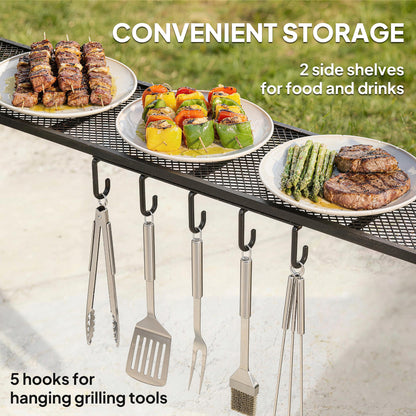 BBQ Shelter Gazebo 245 x 152 x 218 cm Steel with Side Shelves & Hooks — Outdoor Barbecue Canopy for Patio, Garden, Yard, Dark Gray