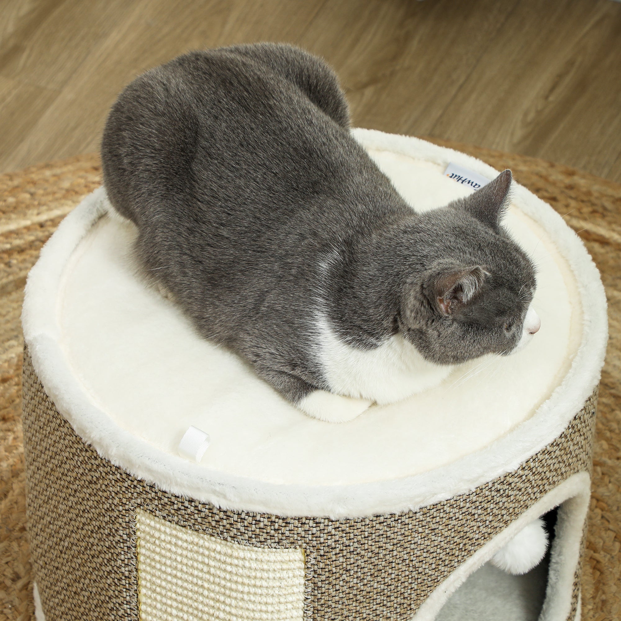 Cat Scratching Tower, Scratching Barrel for Cats, 30 cm height, with sisal scratching post, plush top, removable cushions, play ball, brown