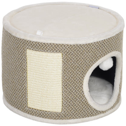 Cat Scratching Tower, Scratching Barrel for Cats, 30 cm height, with sisal scratching post, plush top, removable cushions, play ball, brown