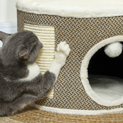 Cat Scratching Tower, Scratching Barrel for Cats, 30 cm height, with sisal scratching post, plush top, removable cushions, play ball, brown