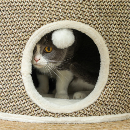 Cat Scratching Tower, Scratching Barrel for Cats, 30 cm height, with sisal scratching post, plush top, removable cushions, play ball, brown