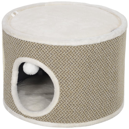 Cat Scratching Tower, Scratching Barrel for Cats, 30 cm height, with sisal scratching post, plush top, removable cushions, play ball, brown