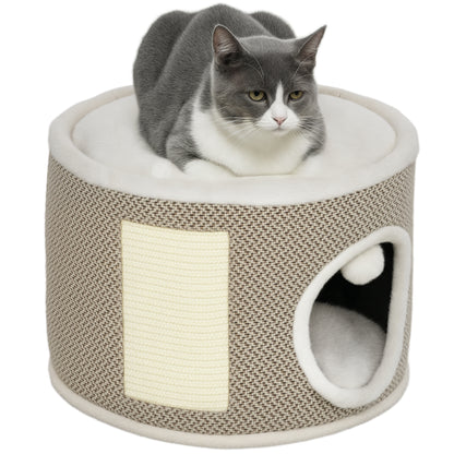 Cat Scratching Tower, Scratching Barrel for Cats, 30 cm height, with sisal scratching post, plush top, removable cushions, play ball, brown