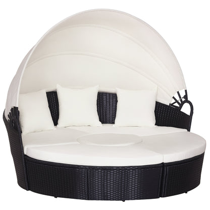 Rattan sun island, lounge group with sunroof, seating group, cushions and side table, metal, Cream, 180 x 175 x 147 cm