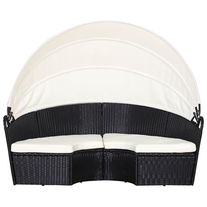 Rattan sun island, lounge group with sunroof, seating group, cushions and side table, metal, Cream, 180 x 175 x 147 cm